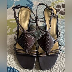 Women's Apostrophe Vera Open Toe Wedge Sandal Brown Shoes Size 6.5M